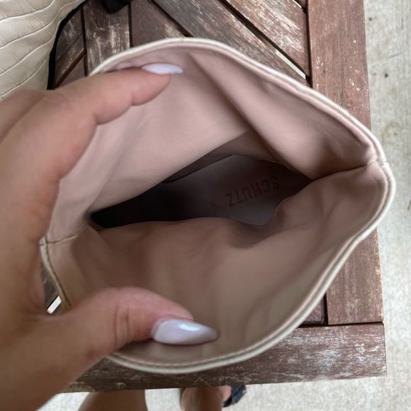 SCHUTZ Egg Shell Croc Embossed Black Block Heeled Short Boots - Picture 7 of 11